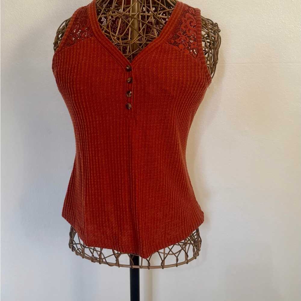 No Boundaries Rust Tank Top with Lace Detail